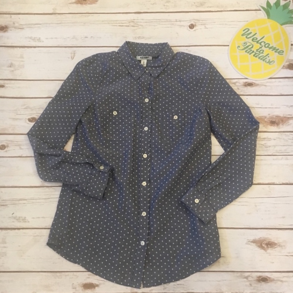 Old Navy Polka Dot Chambray Button Down Size XS - Picture 1 of 7